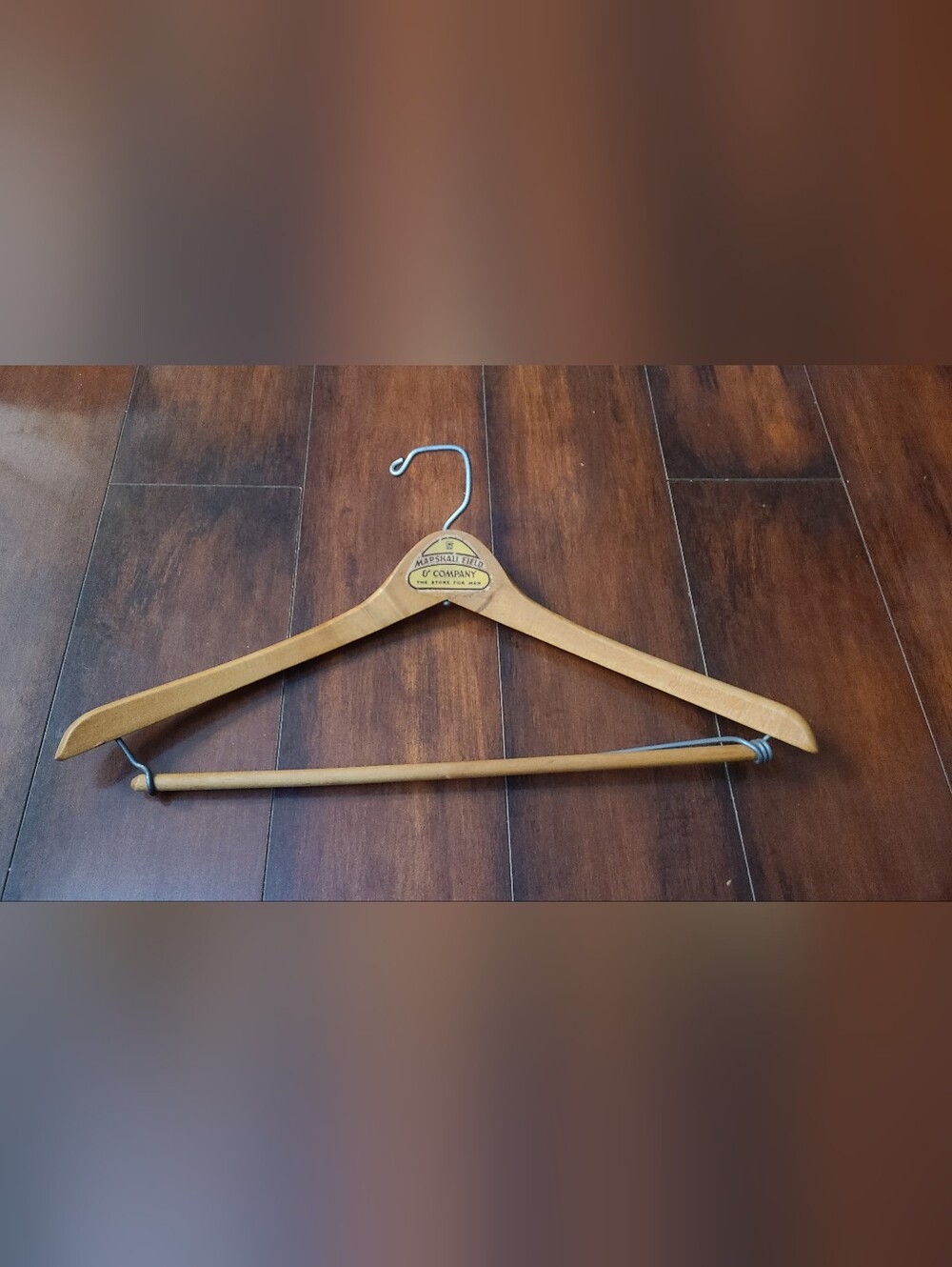 Vintage Marshall Field & Company Wooden Suit Hanger w/ Bar Hook